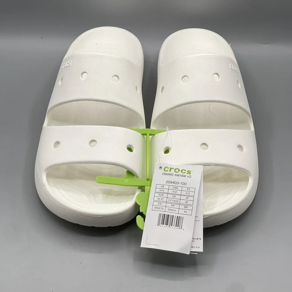 Crocs Men's 12 White‎ Slides Lightweight Classic Sandals V2 Sports Open Toe